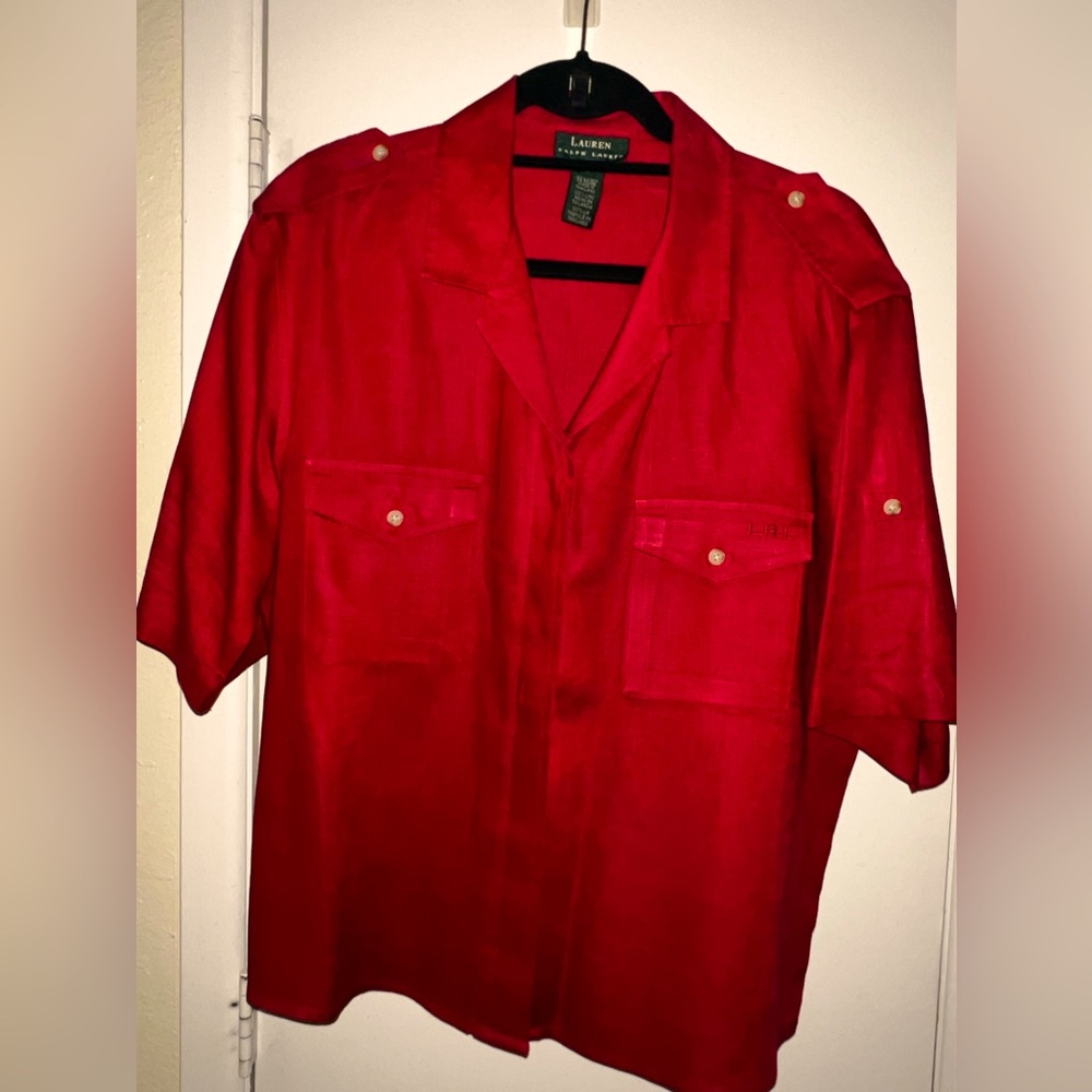 Ralph Lauren Red Linen Button Up ✨Damage✨